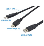 USB二又ケーブル USB2.0 ケーブル USB-A (オス) - USB-C (オス) USB-microB (オス) 約35cm (端子含む) ※QC、PDなど急速充電器使用不可#56234