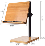 高さ調節可能な大型サイズ、バンブーアップライトブックスタンド、キッチン、オフィスや学校でハンズフリーの読書用ページクリップ付き(33.5cm x 23.3cm)#91150