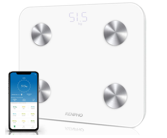 体組成計 体重計 Bluetooth スマホ連動 体脂肪計 高精度＆BIA技術 USB充電 体重/体脂肪率/皮下脂肪/内臓脂肪/筋肉量/骨量/体水分率/基礎代謝量/BMIなど測定可能 登録人数無制限 iPhone/Androidアプリで健康管理 スマートスケール (日本語対応APP＆取扱説明書) (ホワイト)#53173