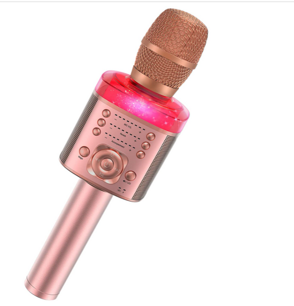 【2021最新版】カラオケマイク ワイヤレスマイク bluetooth カラフルなLEDライト付き 変音機能 エコー ボーカルキャンセル イヤフォンジャック付き 大容量 USB充電式 Android/iPhoneに対応 家庭用 マイク カラオケ 日本語説明書 ケース付き(ローズゴールド)#70288