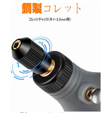 ミニルーターセット 15000回転/分 5段変速 65pcs 照明機能 日本語取説付属 USB充電式 2000mAh 彫刻/穴あけ/研磨/切断/切削/汚れ落とし 軽作業向け専用ケース#93378