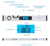 16インチデジタル水準器および分度器、トルペドレベル、傾斜計角度ゲージファインダーバブル磁気ベース、バックライト付き INCLINOMETER#70992