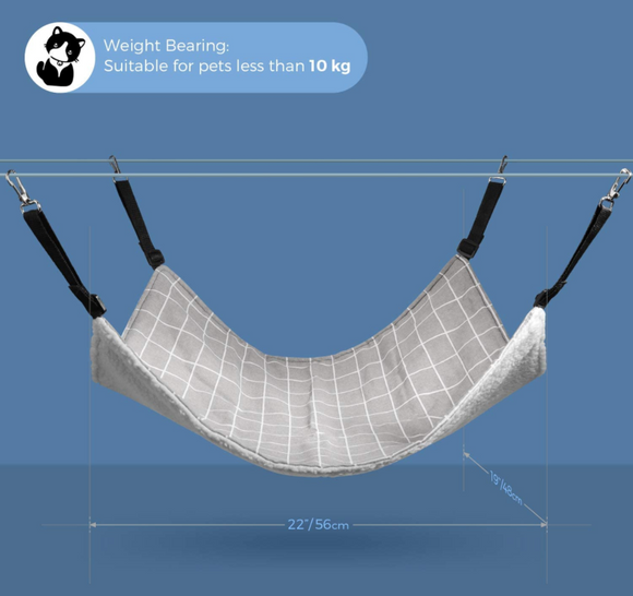 猫 ハンモック ベット ゲージ用 昼寝 夏冬両用 ヒモ調整可能 耐荷重10KG 56x48cm 子猫成猫適用（グレー チェック柄）#52331