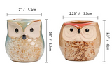 6CM 陶器鉢 多肉植物鉢 サボテン鉢 プランター ミニ 底穴 竹製受け皿付き フクロウシリーズ 6個入り#55031