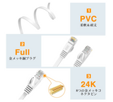 LANケーブル 8m CAT6 フラットランケーブル RJ45コネクタ ギガビット UTP 爪折れ防止 業務用 カテゴリ6 らんけーぶる ホワイト モデム ルータ等に対応イーサネットケーブル#91760