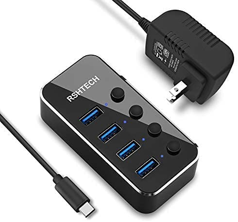 ハブ RSHTECH 4ポート USB 3.0 Hub Type C接続 OTG対応 セルフパワー バスパワー 両用 【アルミ製・独立スイッチ・5V/2A ACアダプタ付き】#83953