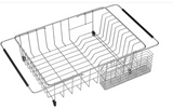 伸縮水切りかご スライド式水切りバスケット 食器水切りかご キッチンラック カトラリーホルダー付き ステンレス製　#56198
