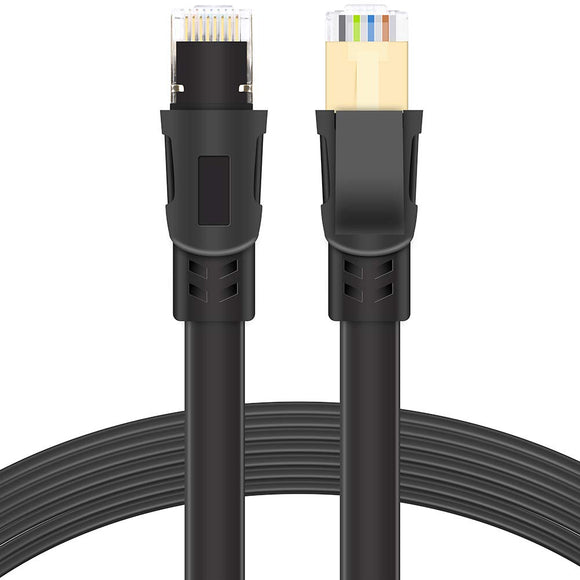 LANケーブル CAT8/カテゴリー8 イーサネットケーブル フラット 40Gbps / 2000MHz 超高速 金メッキRj45コネクタ SFTPシールド ルータ モデム パソコンPS4 Xbox ManKn#50093