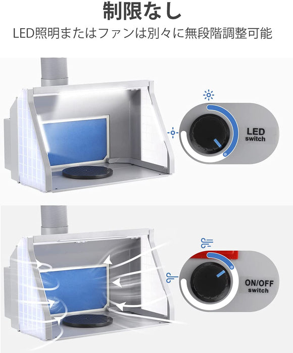 塗装ブース スプレーブース 2基フアン LED照明 明るさ・風量 無段階調整 延長用ダクトホース フィルターが交換＆入手しやすい エアブラシ用 塗装ブース ADFSPB-01#85207