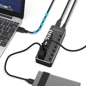 ハブ 3.0 電源付き 7ポートUSB HUB アルミ製 5Gbps高速転送 セルフパワー USB3.0 ハブ 独立スイッチ付 5V/2A ACアダプタ付き#86034