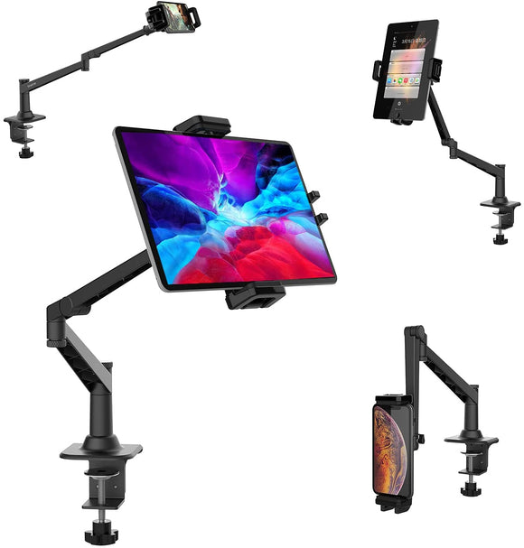 「金属製」タブレットスタンド 安定性が高い タブレットやスマホ兼用 アームスタンド iphone/iPad/iPad mini/iPad Pro/iPad Air/Switchなどに対応 調整可能 360°自由回転 (ブラック)#	88670