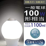 LED電球 人感センサー付き E26口金 昼光色相当（12Ｗ）6000K 電球100W形相当 1100lm 自動点灯/消灯 ledランプ 2個パック#52004