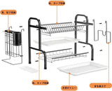 水切りラック 2段式 304ステンレス製 大容量 食器 水切りかご 箸立て 包丁スタンド まな板立て 組み立て簡単 日本企業販売 (ブラック)#81233