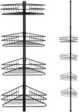 コーナーラック 4段 つっぱり 高さ272～292cm/215～235cm 浴室 シャンプー ラック 浴室用ラック 突っ張り バス お風呂場 キッチン トイレ 収納 お風呂 シャワーラック 三角 バスラック ブラック#63985
