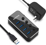 アルミ製 4ポート USB 3.0 Hub セルフパワー データ ハブ 5V 2A 電源付き 独立スイッチ付き#83954