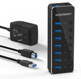 ハブ 3.0 電源付き 7ポートUSB HUB アルミ製 5Gbps高速転送 セルフパワー USB3.0 ハブ 独立スイッチ付 5V/2A ACアダプタ付き#86034