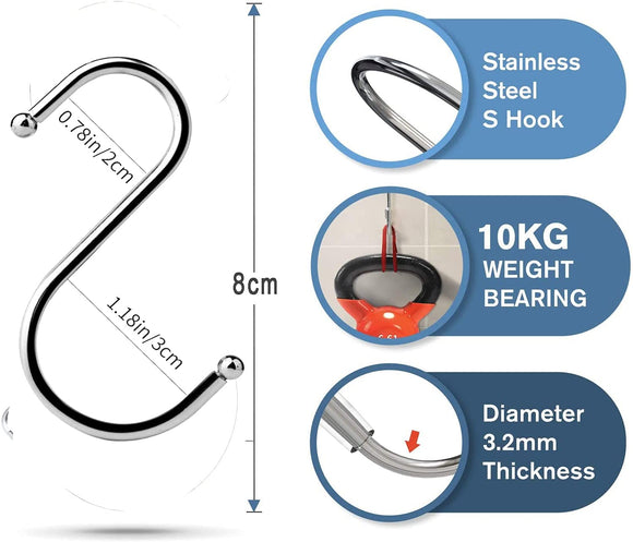 S字フック Sじフック えすじフック ステンレス製 15個セット (9cm×20pcs) 耐荷重15kg Sフック Sカン s型フック 汎用フック お風呂 防錆 キッチン 浴室 小物掛け 吊り下げ 収納 (銀)#86491