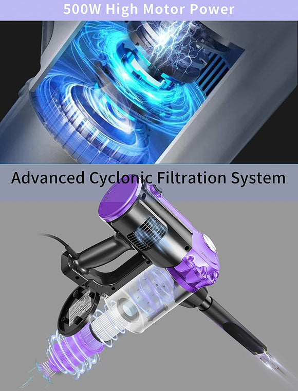 吸尘器 气旋 17000Pa 600W 超强吸力 电线式 棒式吸尘器 无需纸袋 轻量 E600 紫色#43040