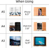 ブックスタンドの高さ調節可能-ハンズフリー読書用wishacc直立竹ブックスタンド＆ホルダー、デスクトップ調節可能な読書高さと角度ページクリップ付きブックレスト（27.9cm x 20.5cm）#86798