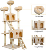 キャットタワー 猫タワー 多頭飼い 据え置き 186cm大型猫タワー 麻紐 高台３つ、隠れ家4つ付き 爪とぎ おしゃれ#57508
