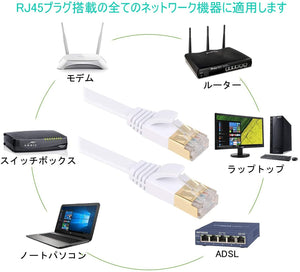 ケーブル 40m, FOSTO イーサネットケーブル ウルトラフラットケーブル 高速 STP 爪折れ防止 RJ45コネクタ ギガビット10Gbps/600MHz 金メッキコネクタ (40m, ホワイト)#87052