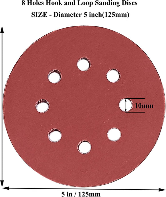 70枚 外径125mm 丸型 8穴あき サンドペーパー サンディングディスク サンダー用紙 #80 - #3000 (80/240/800/1000/1500/2000/3000 7粒度 各10枚) 金属表面の錆取り 研磨、木工用 研磨 紙やすり (7粒度 合計70枚 #80-#3000 赤色)#86197