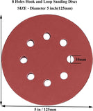 70枚 外径125mm 丸型 8穴あき サンドペーパー サンディングディスク サンダー用紙 #80 - #3000 (80/240/800/1000/1500/2000/3000 7粒度 各10枚) 金属表面の錆取り 研磨、木工用 研磨 紙やすり (7粒度 合計70枚 #80-#3000 赤色)#86197