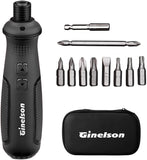 電動ドライバー Ginelson USB充電式3.6V 手動/電動 ドライバー ビットバッテリ交換 LEDライト付き10本付き 150g超軽量 コンパクト コードレス 収納ケース付き 日本語説明書付き（ブラック）#87495
