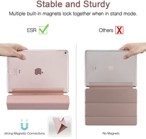 iPad Mini4 ケース クリア iPad Mini4 カバー スタンド機能 スリム傷つけ防止 オートスリープ ハード三つ折タイプ iPad Mini 第4世代 専用スマートカバー ローズゴールド#