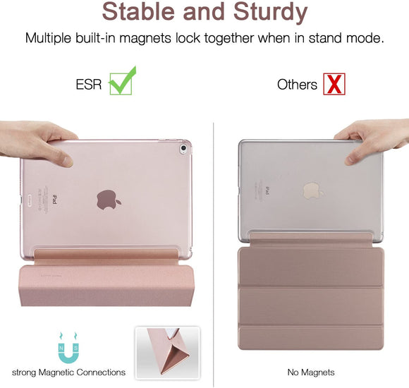 iPad Mini4 ケース クリア iPad Mini4 カバー スタンド機能 スリム傷つけ防止 オートスリープ ハード三つ折タイプ iPad Mini 第4世代 専用スマートカバー ローズゴールド#