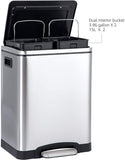 Amazonベーシック ゴミ箱 長方形 ソフトクローズ スチール製 内側バケツ2個 2×15L#86121