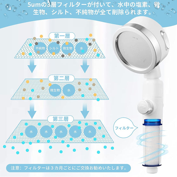 極細水流 シャワーヘッド 節水シャワー ヘッド 増圧機能 しゃわーへっど 360°回転 シャワー ヘッド 手元止水 シャワーヘッド 節水 しやわーヘッド 3段階モード機能付き 塩素除去 フィルター６つ付き#85032