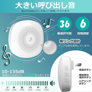 ワイヤレスチャイム 玄関 チャイム1byone [2021最新] 呼び鈴 大音量36曲 6段階音量調節 300M無線範囲 防水防塵 介護 ワイヤレス METI PSE認証 (送信機1 受信機1)#74694