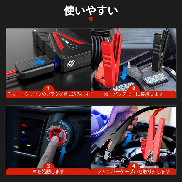 15800mAh 大容量 1200Aピーク電流 (最大7.0Lガソリン車・6.0Lディーゼル車対応) 12V 車用エンジンスターター 車緊急始動 モバイルバッテリー機能 LEDライト搭載 安全保護システムPSE認証 日本語取扱説明書#53681