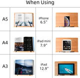 高さ調節可能な大型サイズ、wishaccバンブーアップライトブックスタンド、キッチン、オフィスや学校でハンズフリーの読書用ページクリップ付き(33.5cm x 23.3cm)#87430