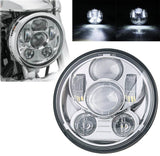 LEDヘッドライト ハーレー 5.75インチ hi/lo オートバイ DC12v-30v プロジェクター シルバー１個 一年保証#82266