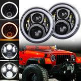 7インチ led ヘッドライト， jkラングラー ヘッドライト デイライトとウインカー機能付き jeep ラングラー ジムニー トヨタ FJクルーザー 対応 二個セット ブラック 一年保証付き#	58438