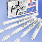 White Paint Pen ホワイト ペイントペン ロックペインティング 石 セラミック 陶器 タイヤ ガラス 木 布 生地 金属 キャンバス 5本セット アクリル ペイントマーカー 白 極細 チップ#88280