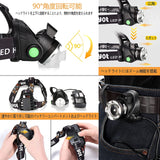 LEDヘッドライト usb充電式 LEDヘッドランプ アウトドア用ヘッドライト 人感センサー 電池残量指示ランプ USB充電式 高輝度 ランニング ライト 釣り ライト ヘルメットライト センサー 作業用 防災(PSE認証電池 2000mAh*2 18650付属)#83104